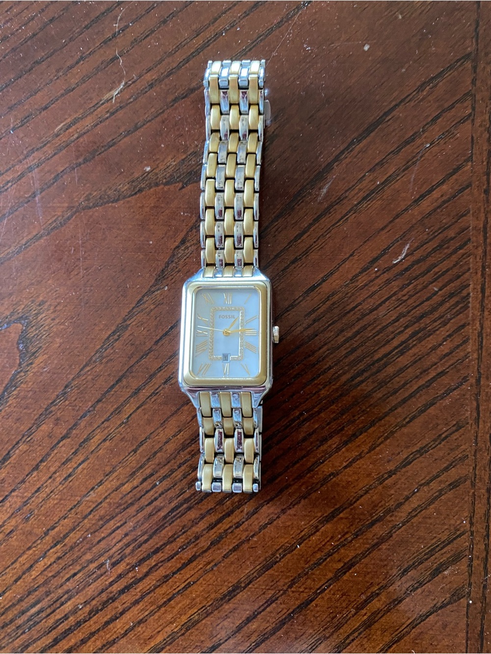 Fossil Two-Tone Gold and Silver Rectangular Bracelet Watch